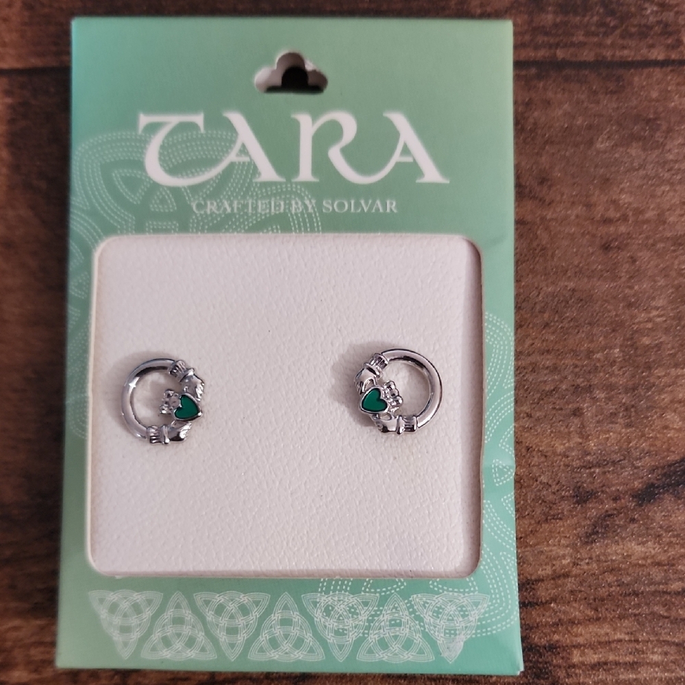 Silver and Green Claddagh Earrings
